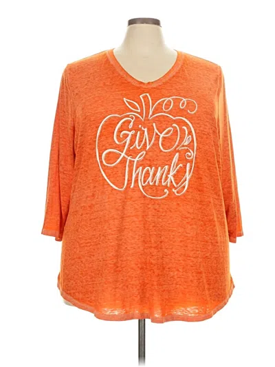 Pre-owned Lane Bryant 3/4 Sleeve T-shirt In Orange