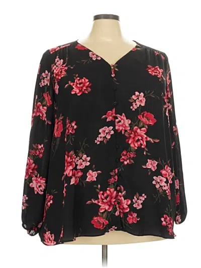 Pre-owned Lane Bryant Long Sleeve Blouse In Black