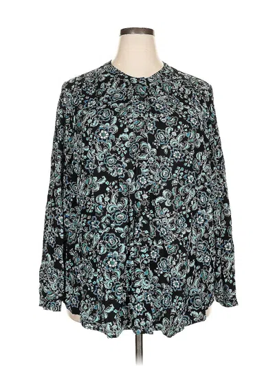 Pre-owned Lane Bryant Long Sleeve Blouse In Blue