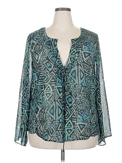 Pre-owned Lane Bryant Long Sleeve Blouse In Blue