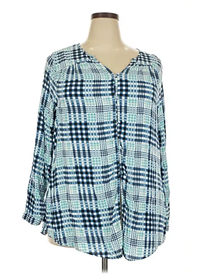 Pre-owned Lane Bryant Long Sleeve Blouse In Blue