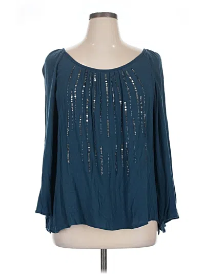 Pre-owned Lane Bryant Long Sleeve Blouse In Blue