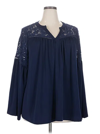 Pre-owned Lane Bryant Long Sleeve Blouse In Blue