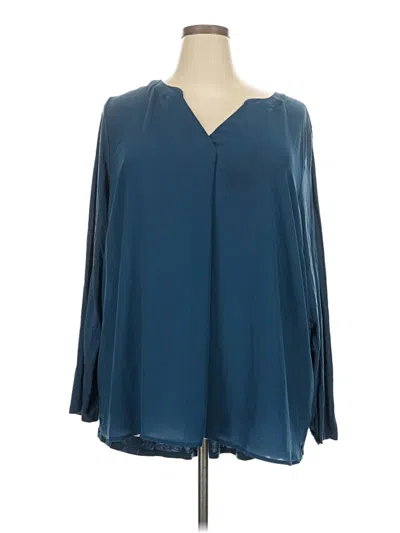 Pre-owned Lane Bryant Long Sleeve Blouse In Blue