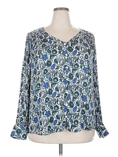 Pre-owned Lane Bryant Long Sleeve Blouse In Blue