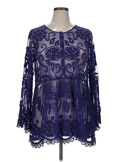 Pre-owned Lane Bryant Long Sleeve Blouse In Blue