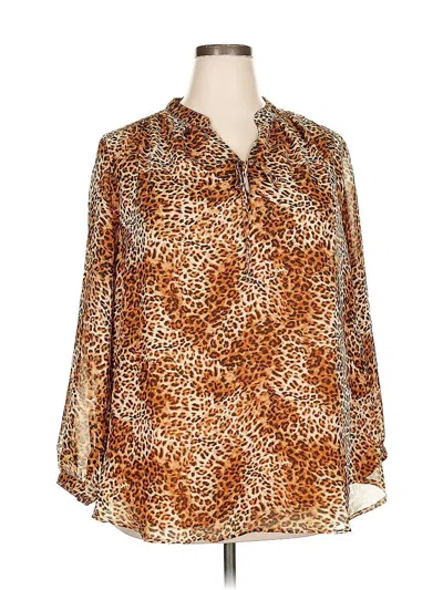 Pre-owned Lane Bryant Long Sleeve Blouse In Brown