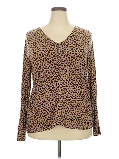 Pre-owned Lane Bryant Long Sleeve Blouse In Brown