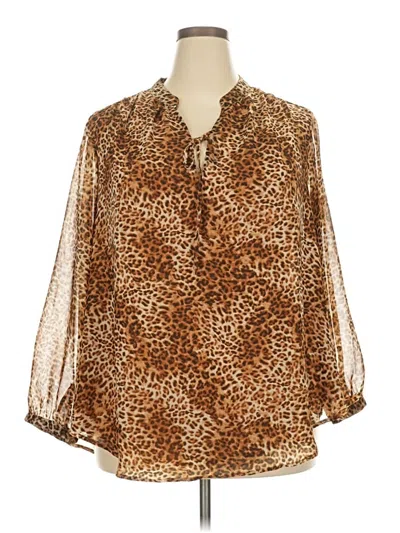 Pre-owned Lane Bryant Long Sleeve Blouse In Brown