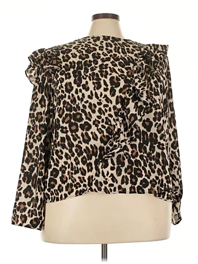 Pre-owned Lane Bryant Long Sleeve Blouse In Brown