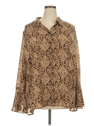 Pre-owned Lane Bryant Long Sleeve Blouse In Brown
