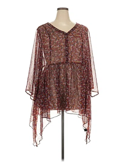 Pre-owned Lane Bryant Long Sleeve Blouse In Burgundy