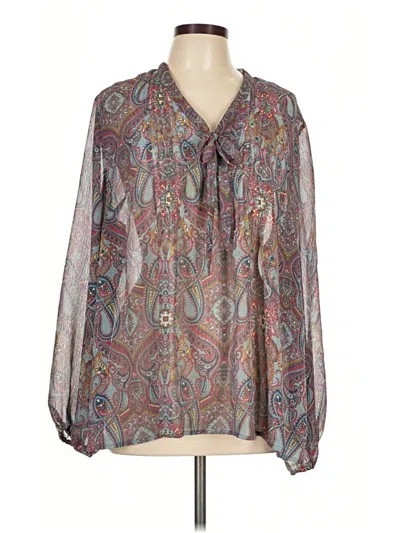 Pre-owned Lane Bryant Long Sleeve Blouse In Gray