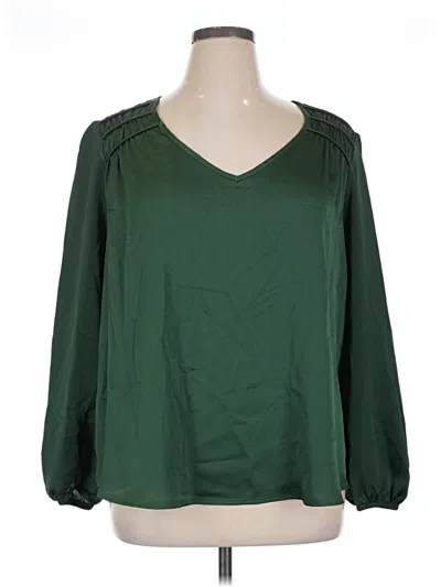 Pre-owned Lane Bryant Long Sleeve Blouse In Green