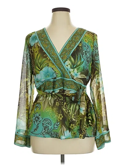 Pre-owned Lane Bryant Long Sleeve Blouse In Green