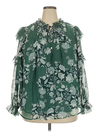 Pre-owned Lane Bryant Long Sleeve Blouse In Green