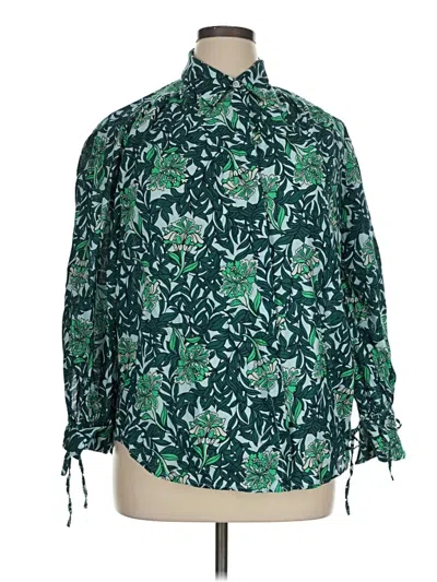 Pre-owned Lane Bryant Long Sleeve Blouse In Green