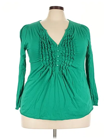 Pre-owned Lane Bryant Long Sleeve Blouse In Green