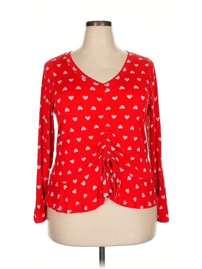 Pre-owned Lane Bryant Long Sleeve Blouse In Red