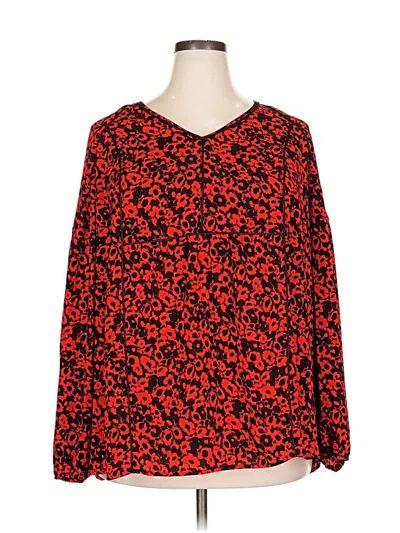 Pre-owned Lane Bryant Long Sleeve Blouse In Red