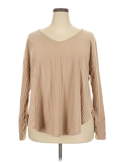Pre-owned Lane Bryant Long Sleeve Blouse In Tan