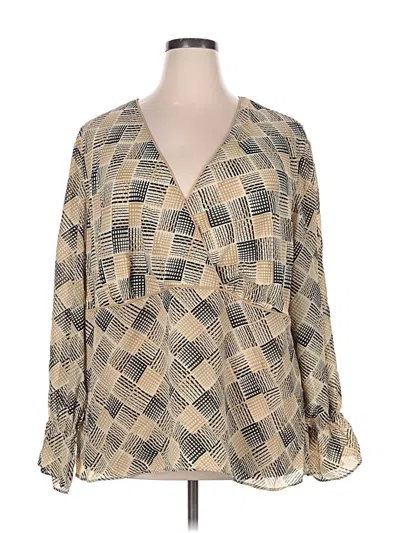 Pre-owned Lane Bryant Long Sleeve Blouse In Tan