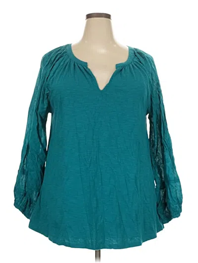 Pre-owned Lane Bryant Long Sleeve Blouse In Teal
