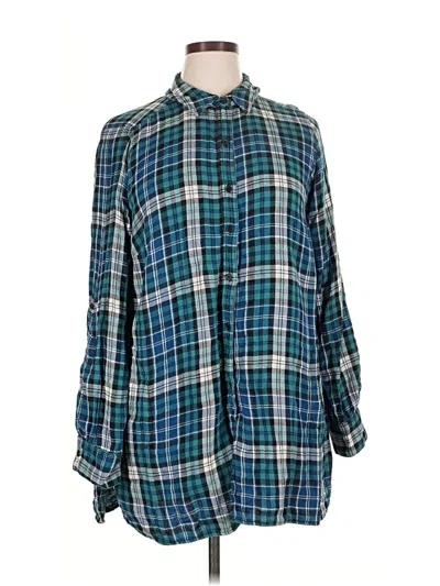 Pre-owned Lane Bryant Long Sleeve Button Down Shirt In Blue