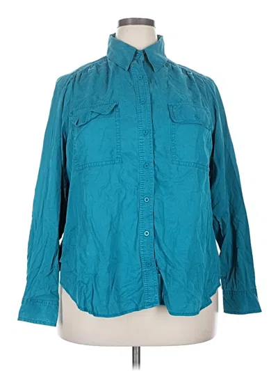 Pre-owned Lane Bryant Long Sleeve Button Down Shirt In Blue