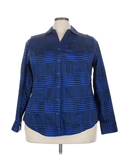 Pre-owned Lane Bryant Long Sleeve Button Down Shirt In Blue