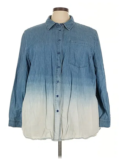 Pre-owned Lane Bryant Long Sleeve Button Down Shirt In Blue