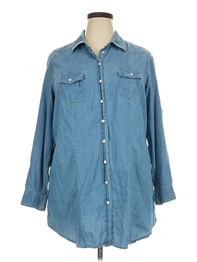 Pre-owned Lane Bryant Long Sleeve Button Down Shirt In Blue