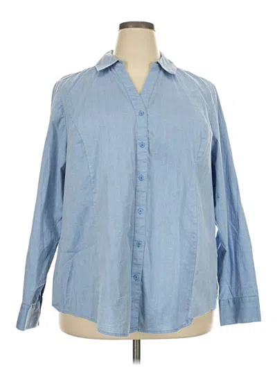 Pre-owned Lane Bryant Long Sleeve Button Down Shirt In Blue