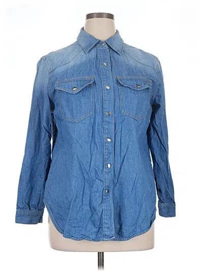 Pre-owned Lane Bryant Long Sleeve Button Down Shirt In Blue