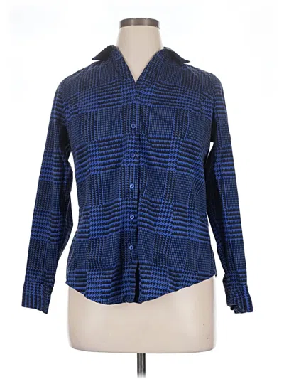 Pre-owned Lane Bryant Long Sleeve Button Down Shirt In Blue