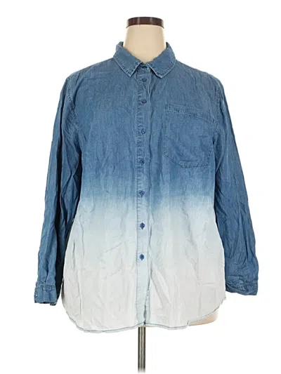 Pre-owned Lane Bryant Long Sleeve Button Down Shirt In Blue