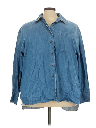 Pre-owned Lane Bryant Long Sleeve Button Down Shirt In Blue