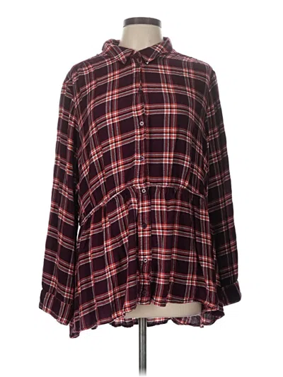 Pre-owned Lane Bryant Long Sleeve Button Down Shirt In Burgundy