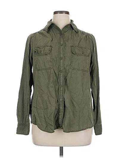 Pre-owned Lane Bryant Long Sleeve Button Down Shirt In Green