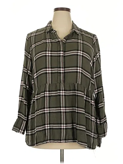 Pre-owned Lane Bryant Long Sleeve Button Down Shirt In Green