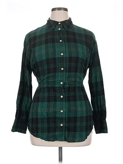 Pre-owned Lane Bryant Long Sleeve Button Down Shirt In Green