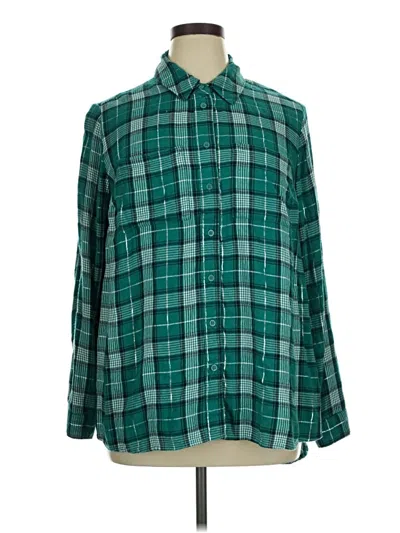 Pre-owned Lane Bryant Long Sleeve Button Down Shirt In Green