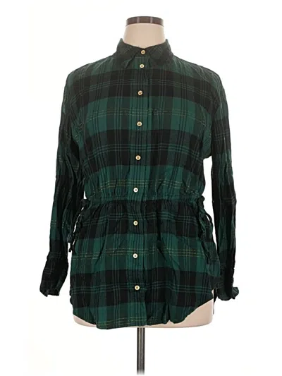 Pre-owned Lane Bryant Long Sleeve Button Down Shirt In Green