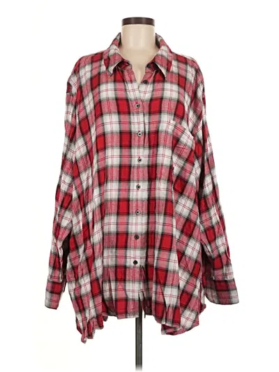 Pre-owned Lane Bryant Long Sleeve Button Down Shirt In Red