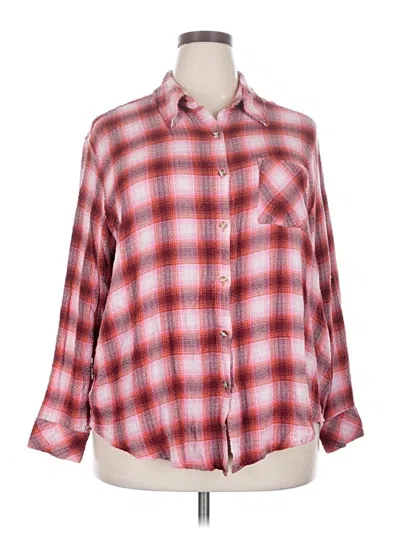 Pre-owned Lane Bryant Long Sleeve Button Down Shirt In Red