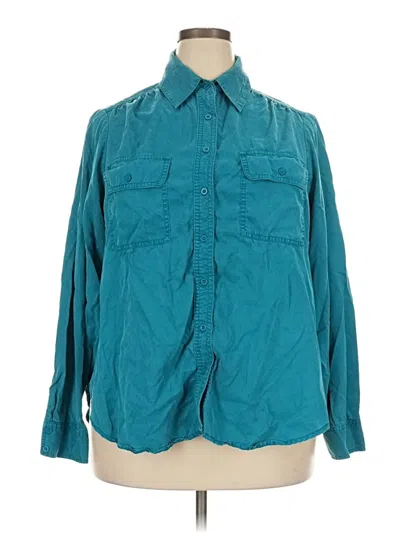 Pre-owned Lane Bryant Long Sleeve Button Down Shirt In Teal