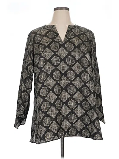 Pre-owned Lane Bryant Long Sleeve Silk Top Gray V Neck Tops