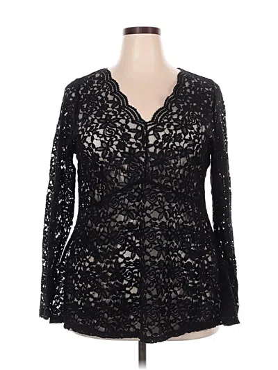 Pre-owned Lane Bryant Long Sleeve Top Black Plunge Neckline Tops