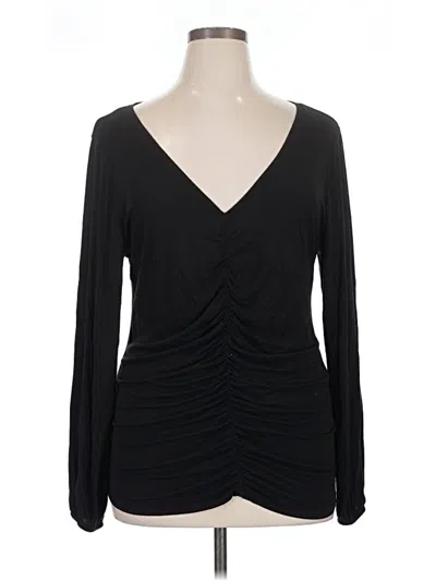 Pre-owned Lane Bryant Long Sleeve Top Black Plunge Neckline Tops