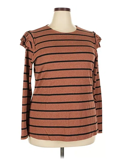 Pre-owned Lane Bryant Long Sleeve Top Brown Boatneck Tops